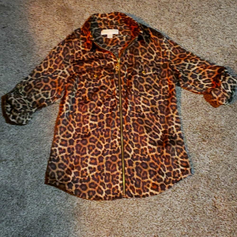 Michael Kors Leopard Zip Up top